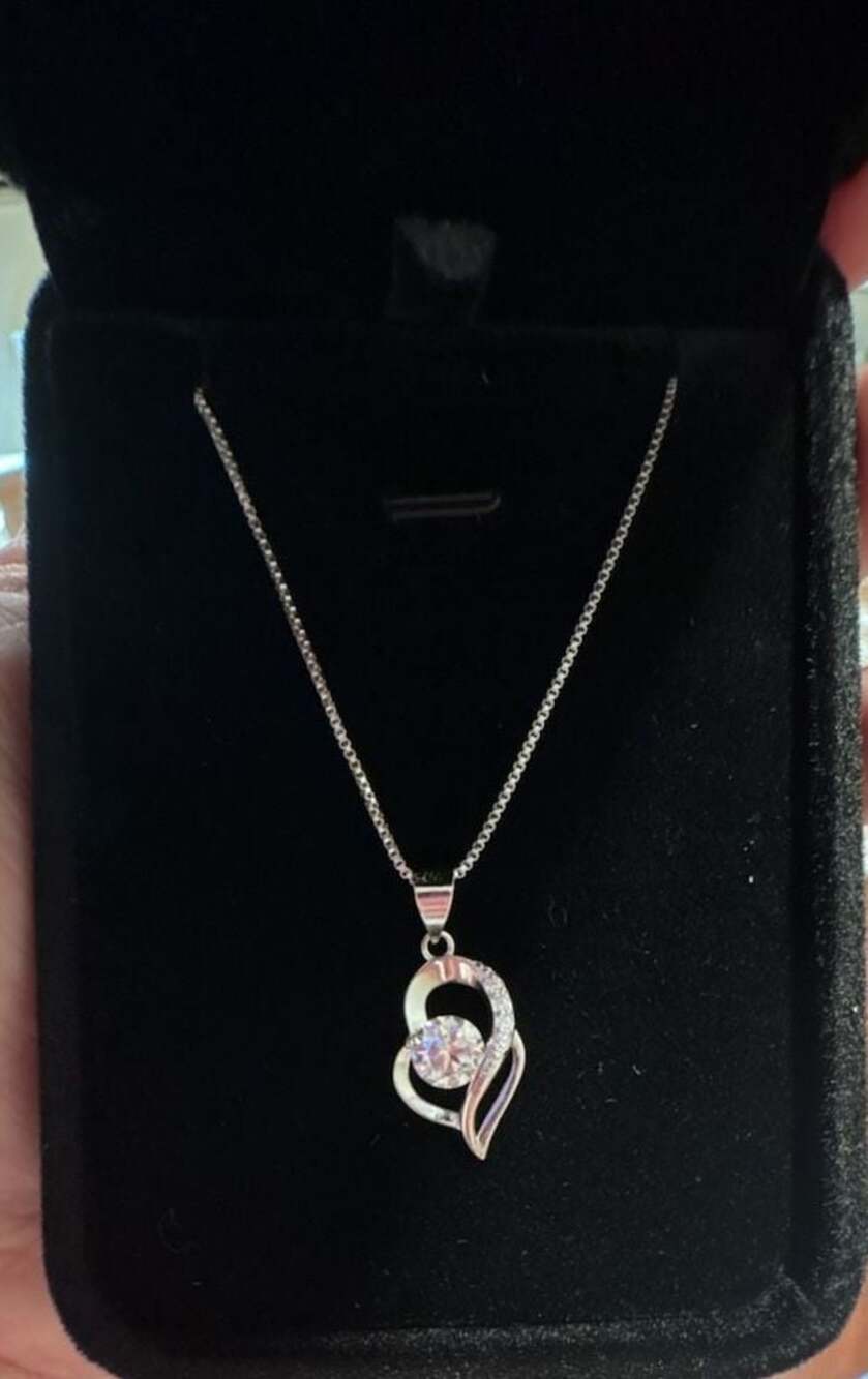 Sterling Silver Heart Pendant Necklace with Cubic Zirconia